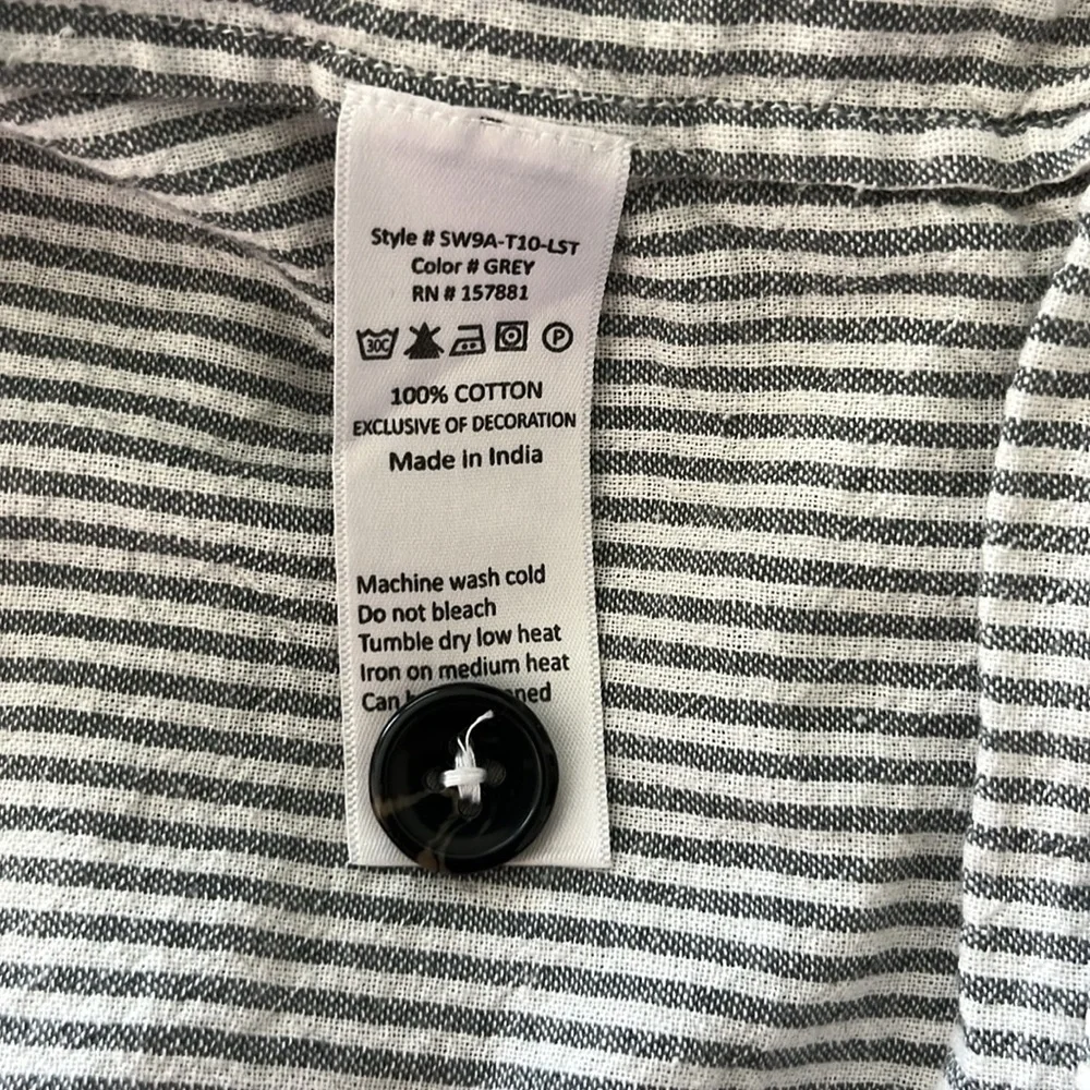 Steven Alan V Neck & Back Gray White Stripe Cotton Split Neck Oversized Top - Picture 8 of 8